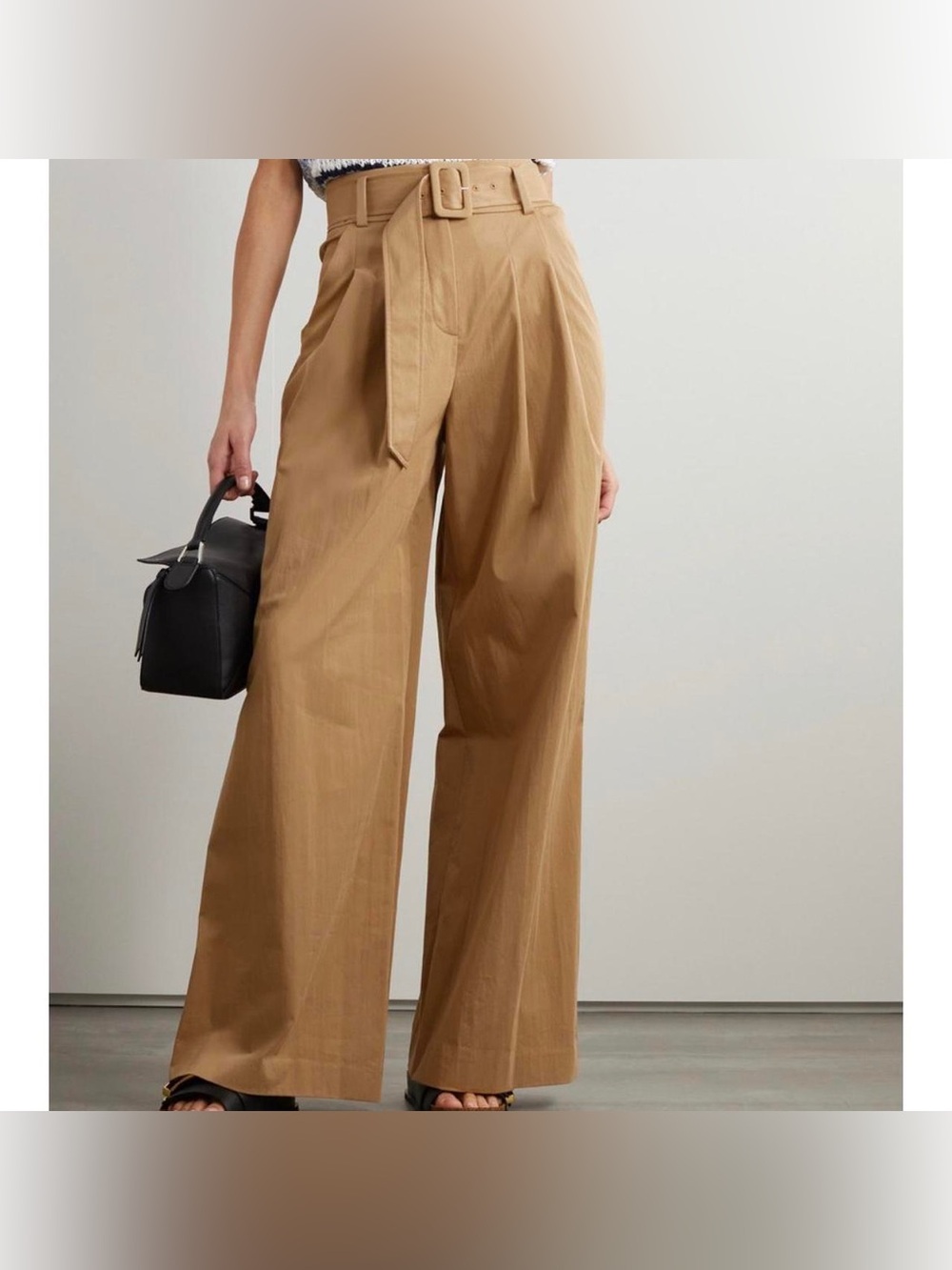 Veronica Beard Maliyah Wide Leg Belted Pants Camel Size 6